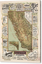 Load image into Gallery viewer, Map Of California Roads For Cyclers, 1895 - Canvas Print