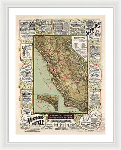 Map Of California Roads For Cyclers, 1895 - Framed Print