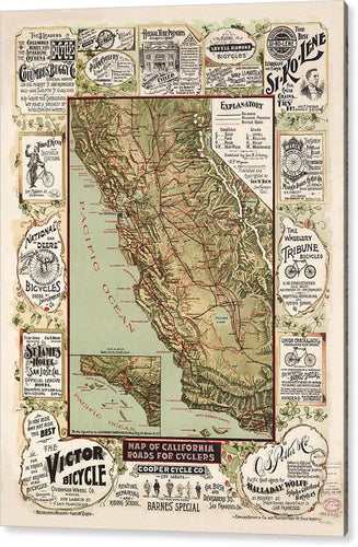 Map Of California Roads For Cyclers, 1895 - Acrylic Print