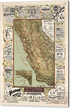 Load image into Gallery viewer, Map Of California Roads For Cyclers, 1895 - Acrylic Print