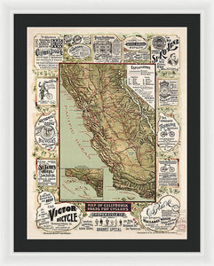 Map Of California Roads For Cyclers, 1895 - Framed Print