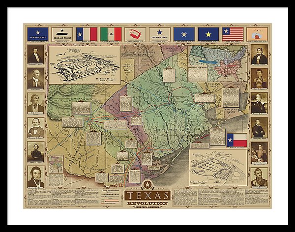 Texas Revolution Map - Framed Print