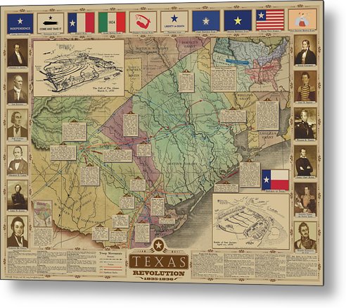 Texas Revolution Map - Metal Print